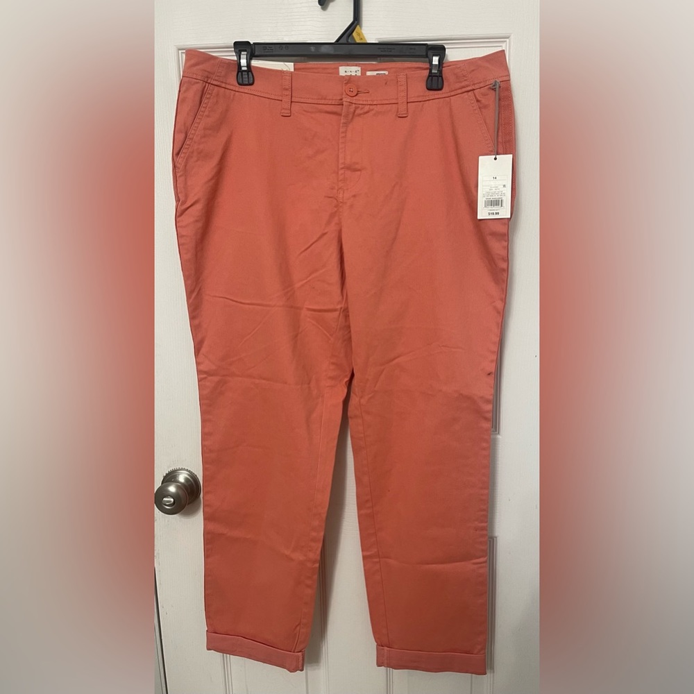 A New Day Slim Hip & Thigh Cuffed Mid-Rise Ankle Pants Coral Sz 14 NWT